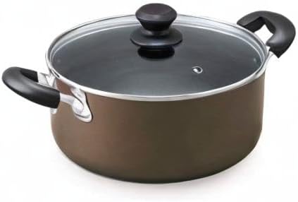 Iris Ohyama DIS-P24 Two-Handled Pot, 9.4 inches (24 cm), Pot with Lid, Gas Cook/Induction Compatible, Glass Lid, Diamond Coat, Long Lasting, Non-Stick, Easy Care, Brown