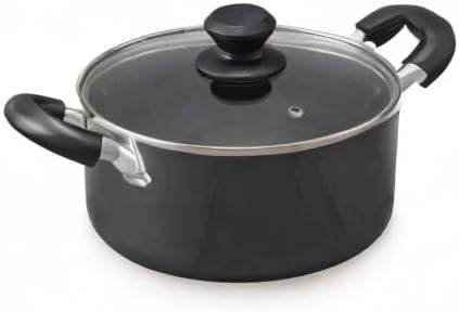 Iris Ohyama DIS-P20 Two-Handled Pot, 7.9 inches (20 cm), Pot with Lid, Gas Cook/Induction Compatible, Glass Lid, Diamond Coat, Long Lasting, Non-Stick, Easy Care, Black