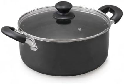 Iris Ohyama DIS-P24 Two-Handled Pot, 9.4 inches (24 cm), Pot with Lid, Gas Cook/Induction Compatible, Glass Lid, Diamond Coat, Long Lasting, Non-Stick, Easy Care, Black