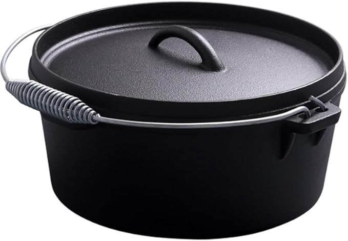 4.5Qt camping dutch oven with lid,cast iron dutch oven,Lifter Handle,Camping Tripod,Cast Iron Camping Cookware, Camping Oven - Campfire Cooking Equipment,With Free Scrubber Brush Stainless Steel Material