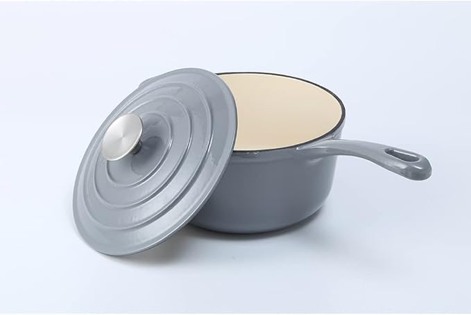 HAWOK 2 qt Enameled Cast Iron Saucepan, 7 inch with Lid, Gray