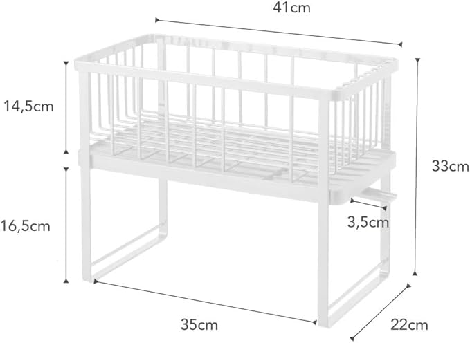 YAMAZAKI Home Tower Two-Tier Adjustable Dish Drainer Rack, Compact Drying Rack with Hooks, Utensils Holder - Steel -