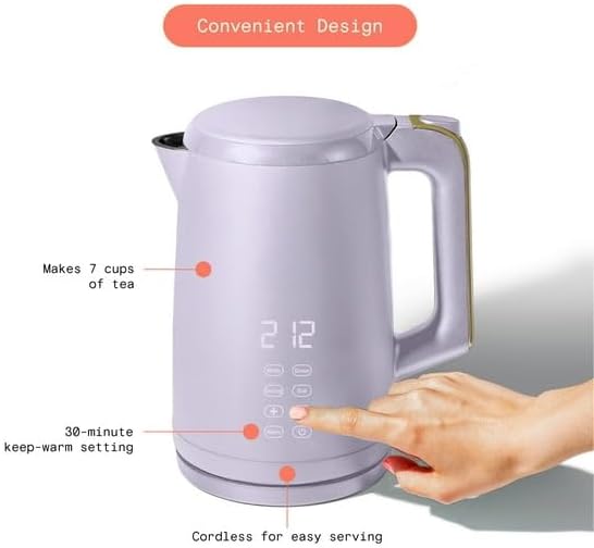 B'eautiful 1.7-Liter Electric Kettle 1500 W with One-Touch Activation, Lavender by Drew Barrymore