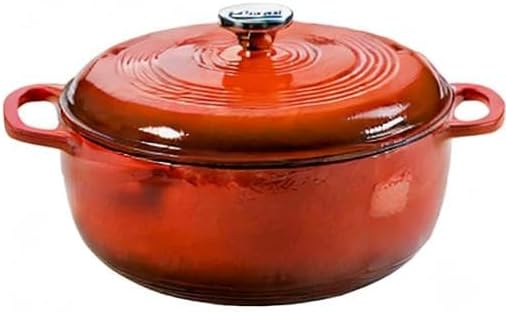 Lodge Essential Enamel Cast Iron Dutch Oven - Perfect for Bread Baking, Braising, Marinating & Slow Cooking - Features Moisture-Sealing Lid & Dual Handles - Kitchen Essentials - 6 Quarts - Poppy