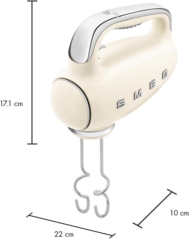 SMEG HMF01 9-Speed Retro Hand Mixer – 220W Motor, Smooth Start, Turbo Function, LED Timer Display, Stainless Steel Whisks, Beaters & Dough Hooks, Premium Die-Cast Aluminum Body