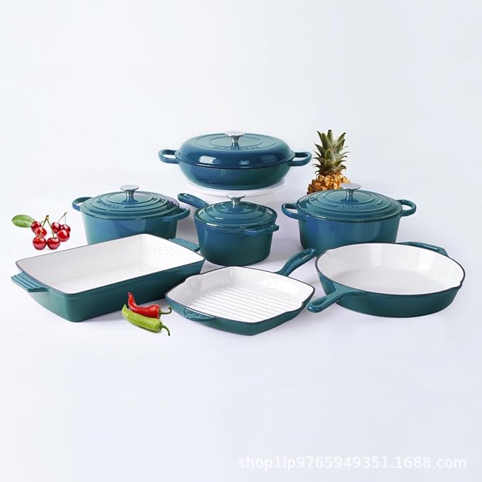 Enameled Cast Iron Skillet, Non Stick Fry Pan, Induction Compatible (Peacock Blue, 10 inch)