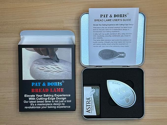 pat & doris Sourdough Bread Lame Dough Scoring Tool – CNC Aluminum Alloy Handle, Stainless Etched Side Plates, Magnetic Blade Storage