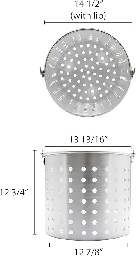 TrueCraftware- 50 qt./ 60 qt. Aluminum Steamer Basket 14-1/2" x 12-5/8" fits 50 qt /60 qt. Stock Pot- Steamer Cookware Steamer Basket Insert Steamer Basket for Veggie Fish Seafood Cooking