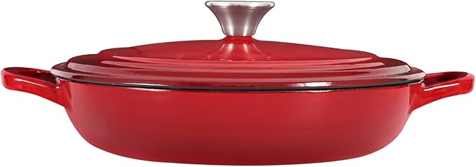 Braiser Enameled Cast Iron Braiser 3 qt Braiser Pan with Lid Red Shallow Cast Iron Casserole Braiser Pan with Handels