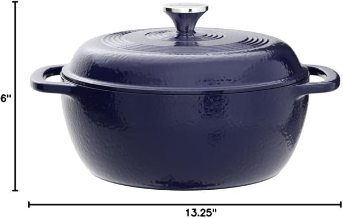 Lodge Essential Enamel Cast Iron Dutch Oven - Perfect for Bread Baking, Braising, Marinating & Slow Cooking - Features Moisture-Sealing Lid & Dual Handles - Kitchen Essentials - 6 Quarts - Indigo