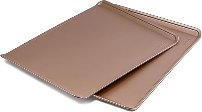 HAPPIELS 17 x 13 in Cookie Sheet Rimless 2-Pack Nonstick Non-Toxic | Premium Extra Thick Sheet Pan | Warp Resistant Large Cookie Sheet