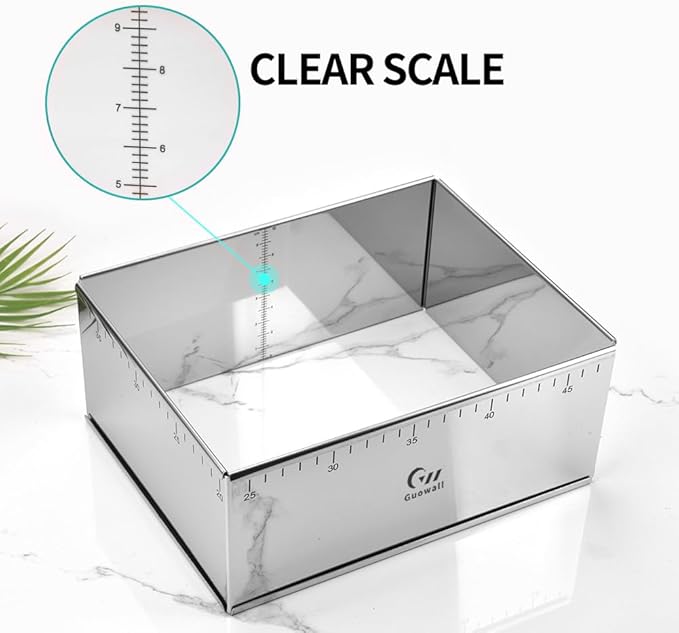 Guowall Rectangular Shaped Cake Ring Mold Stainless Steel Heavy Duty Adjustable Tiramisu Pan Big Size Extensible Pastry Mould Form for Baking - 10 x 7 x 4 inch