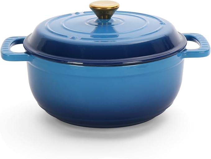 Bonnlo 5QT Round Dutch Oven, Enameled Cast Iron Dutch Oven Pot with Lid & Dual Handles, Oven Safe Up to 500° F, for Sourdough, Bread Baking, Stews and Roasting, Blue
