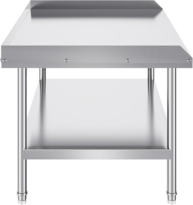 VEVOR Stainless Steel Work Table, 30 x 48 x 26 Inch Commercial Food Prep Worktable, 3-Sided Backsplash Heavy Duty Prep Worktable, Metal Work Table with Adjustable Height for Restaurant Home Hotel