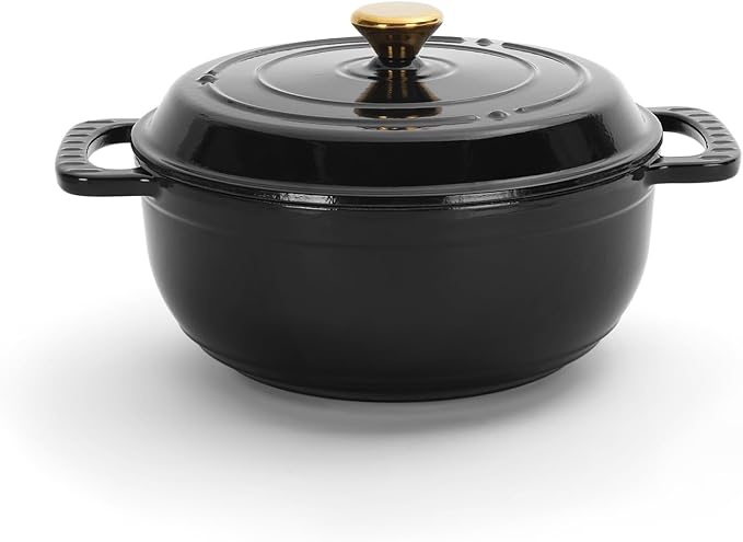 Bonnlo Round Dutch Oven, Enameled Cast Iron Dutch Oven Pot with Lid & Dual Handles, Oven Safe Up to 500° F, for Sourdough, Bread Baking, Stews and Roasting (Black, 5 Quart)