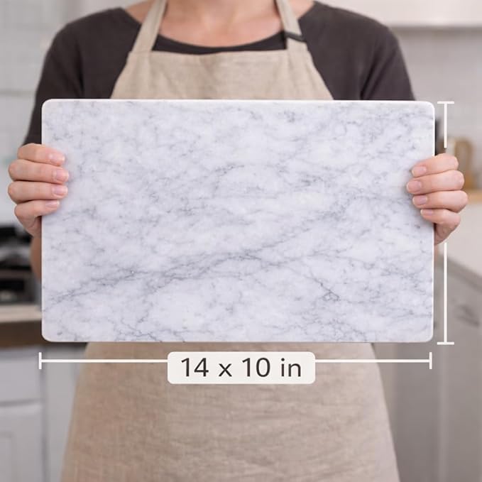 Marble Pastry & Cutting Board – 10x14 Inch Natural Stone Slab with Non-Slip Feet for Dough, Cheese, Baking, Serving, Charcuterie, Trivet – Easy to Clean Gift Tray.