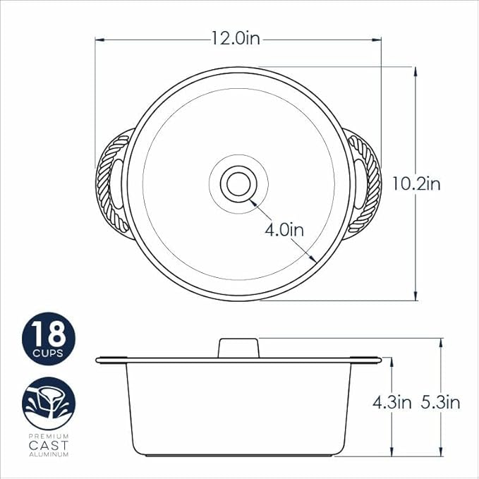 Nordic Ware Classic Cast Pound Cake, Nonstick 10 Inch One Piece Pan - Great for Angel Food, Coffee Cake, 18 Cup - Graphite