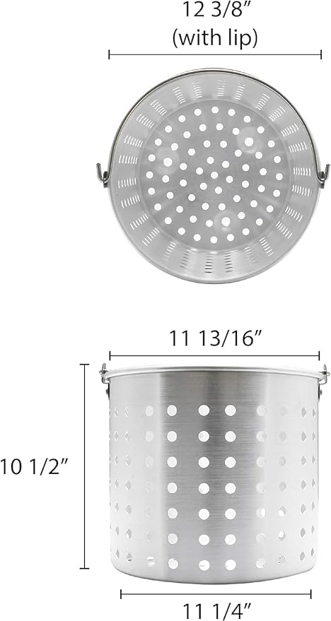TrueCraftware- 32 qt. Aluminum Steamer Basket 12-1/4" x 10-1/2" fits 32 qt. Stock Pot- Steamer Cookware Basket Insert Steamer Basket Insert for Veggie Fish Seafood Cooking