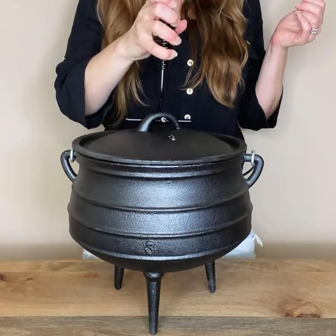 Pre-Seasoned Cast Iron Cauldron - 6 Quart African Potjie Pot with Lid - 3-Legged Dutch Oven for Camping and Over-the-Fire Cooking - Durable Outdoor Cookware