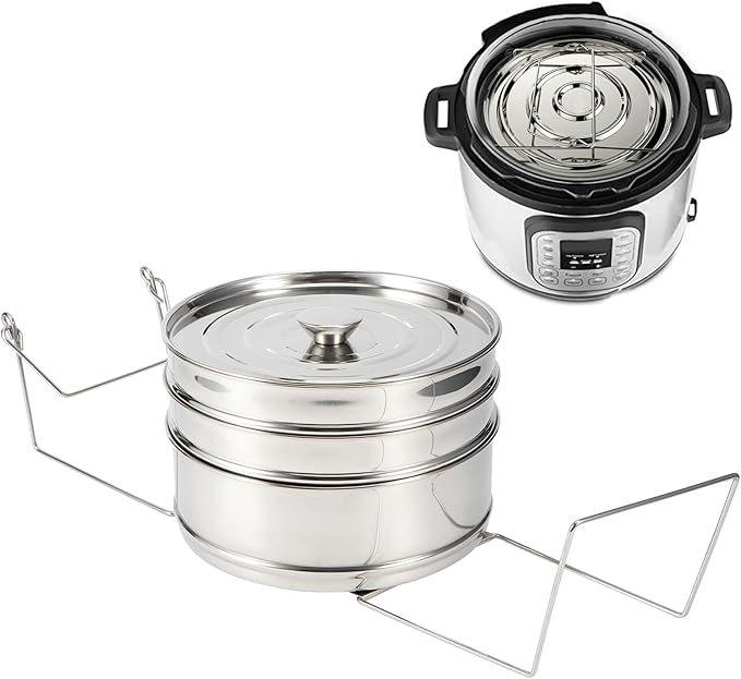 Stackable Stainless Steel Steamer Pots Set - 3 Tier Pans for 6QT Pressure Cookers, Dishwasher Safe Insert Cookware Instant Pot Accessories Stacking Pots for Steaming, Cooking, Serving