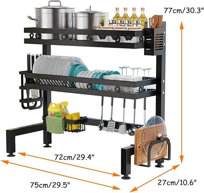 Over Sink Dish Drying Rack,Adjustable Dish Drainer for Kitchen Storage Counter Organization,Stainless Steel Dish Rack Display(2-75cm)