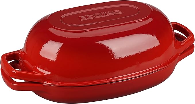 Enameled Cast Iron Oval Dutch Oven Pot with Lid, Dutch Oven for Sourdough Bread Baking, Oval Bread Pan, Bread Oven, Bread Dutch Oven, 5qt, Red