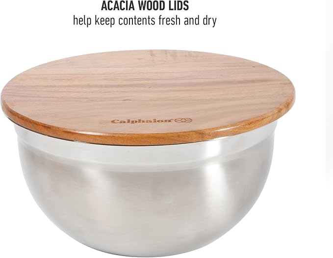 Calphalon Orbit 3 Piece Mixing Bowl Set W/Acacia Wood Lids