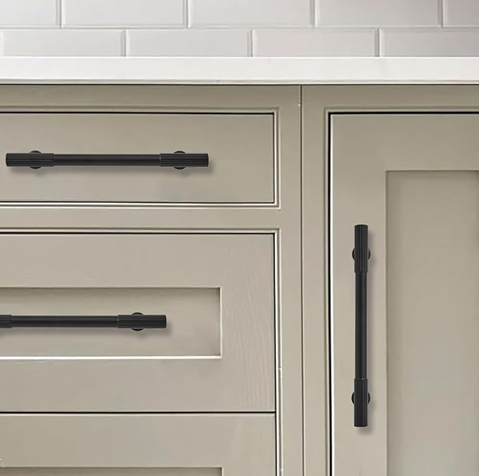 khtumeware 3-3/4 Inch Hole Center 10 Pack Matte Black Heavy Duty Solid Cabinet Pulls, Kitchen Drawer Handles, for Dresser cabinets, cabinets
