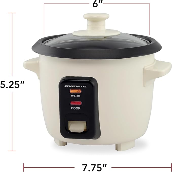 OVENTE Electric Rice Cooker 4-Cups (Cooked) with Removable Nonstick Pot, Keep Warm Function, Cooks Grain, Oatmeal and Makes Soups, Stews or Hot Cereals, Includes Measuring Cup and Spatula, Cream RC04C