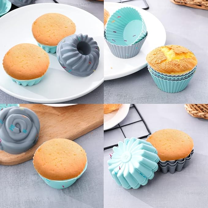 30pcs Nonstick Silicone Bakeware Set With Baking Pan, Cake Molds, Baking Sheet, Donut Pan, Muffin Pan,Cake Pan, And 24 Pack Silicone Cupcake Mold Baking Cups