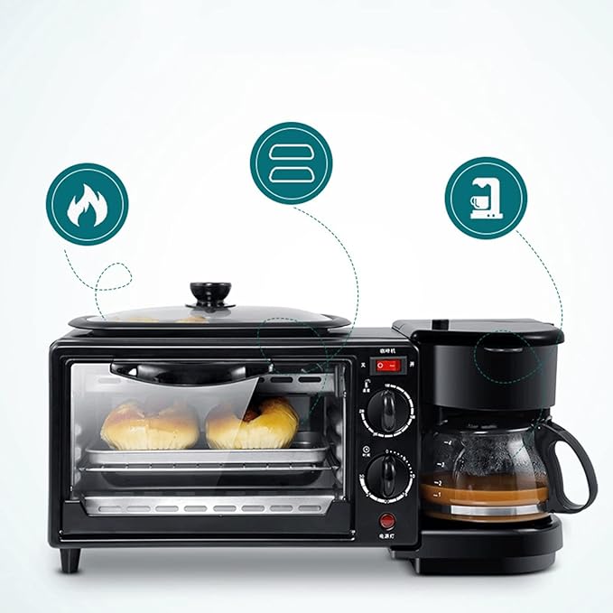 Toasters, Electric Oven 3 In 1 Breakfast Making Machine Multifunction Drip Coffee Maker Household Bread Pizza Frying Pan Toaster