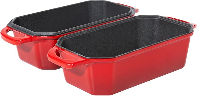 Bread Pan Cast Iron Loaf Pan with Lid Bread Loaf Pan 8.5x4.5 Inch Loaf Pan Enameled Cast Iron Sourdough Loaf Pan, Red