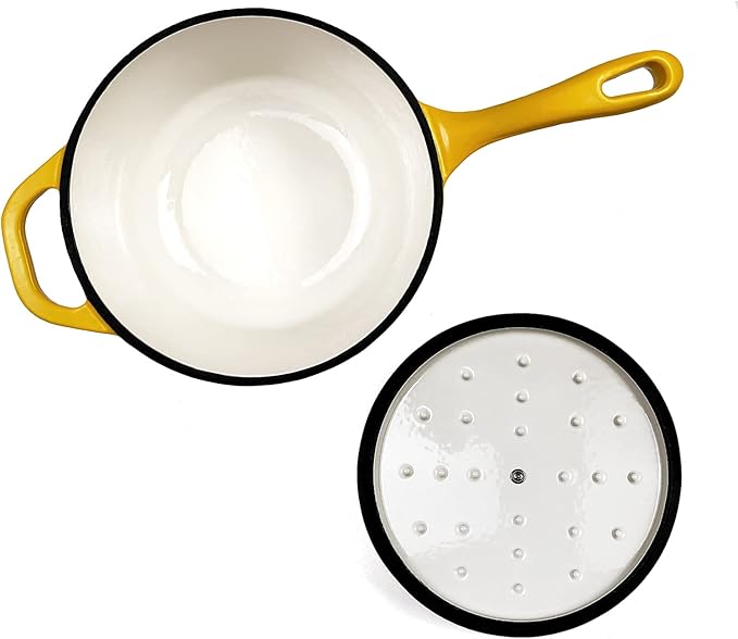HAWOK 2 qt Enameled Cast Iron Saucepan, 7 inch with Lid, Yellow