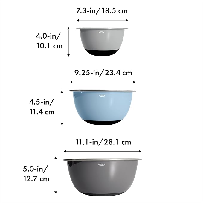 OXO Good Grips 3-Piece Stainless Steel Mixing Bowl Set - Blue/Gray