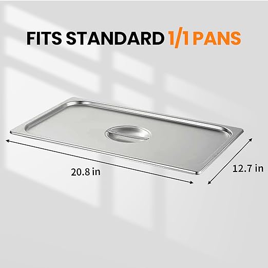 Aplancee Stainless Steel Steam Table Pan Lid – Fits 1/1 Size Hotel Pans, Anti-Jam Food Pan Cover, Buffet Catering Chafer Lid, Dishwasher Safe
