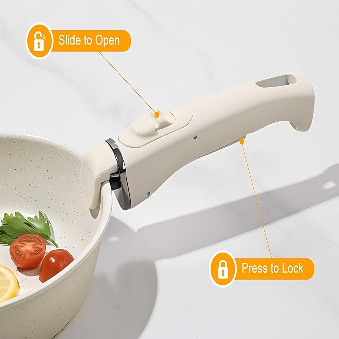 21 Pcs Pots and Pans Set Non Stick, Ceramic Cookware Set Detachable Handle, RV Kitchen Cooking Set Removable Handles, Oven Safe, Induction ReadyStackable Non-stick set Cream White