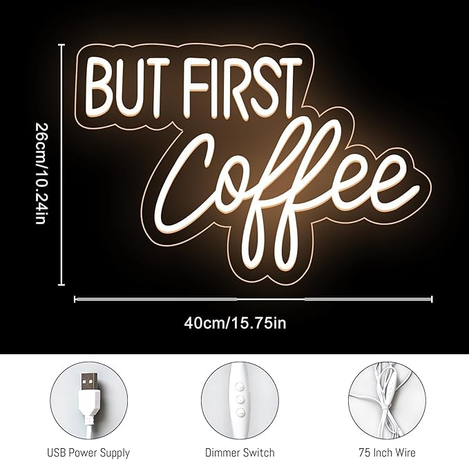 BUT FIRST Coffee Neon Sign Dimmable Led Coffee Sign for Business Coffee Bar Neon Sign Accessories Light Up for Wall Decor USB Powered Bright Neon Coffee Signs for Coffee Shop Coffee Station