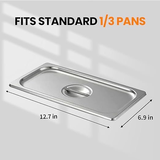 Aplancee Stainless Steel Pan Lid - Fits 1/3 Size Steam Table Pans Dishwasher Safe for Catering, Buffets, Restaurants