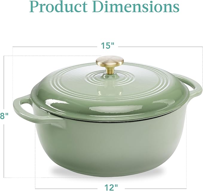 Best Choice Products 7.5 Quart Enamel Cast-Iron Round Dutch Oven, Family Style Heavy-Duty Pre-Seasoned Cookware for Home, Kitchen, Dining Room, Oven Safe w/Lid, Dual Handles - Sage Green