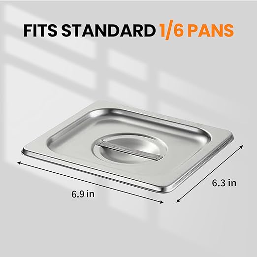 Aplancee Hotel Pan Lids 6 Pack– Fits 1/6 Size Stainless Steel Steam Table Pans, Anti-Jam Food Pan Cover for Catering, Buffet Use, Kitchen Prep