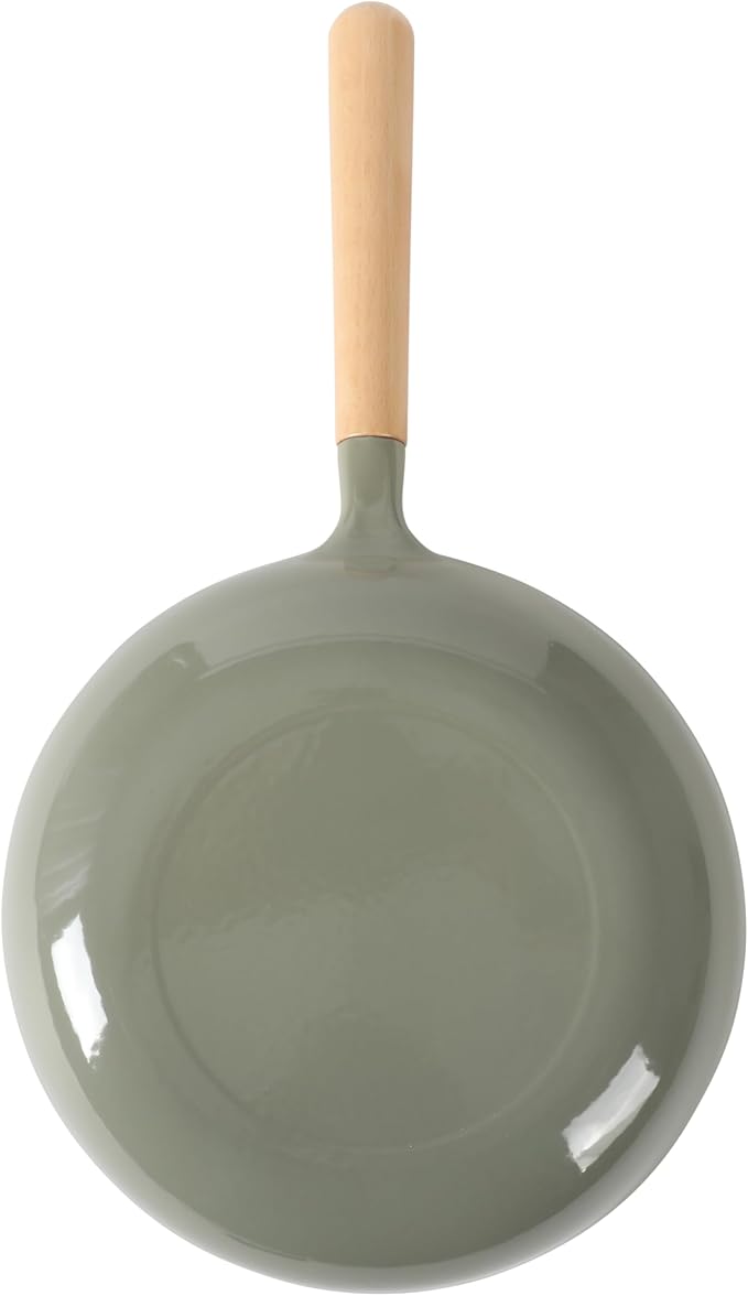 Sur La Table Kitchen Essential Main Canteen 9.5" Pre-Seasoned Cast Iron Skillet w/Wood Handle, Natural Nonstick Lightweight Frying Pan for Searing, Sautéing & Everyday Cooking - Juniper Green