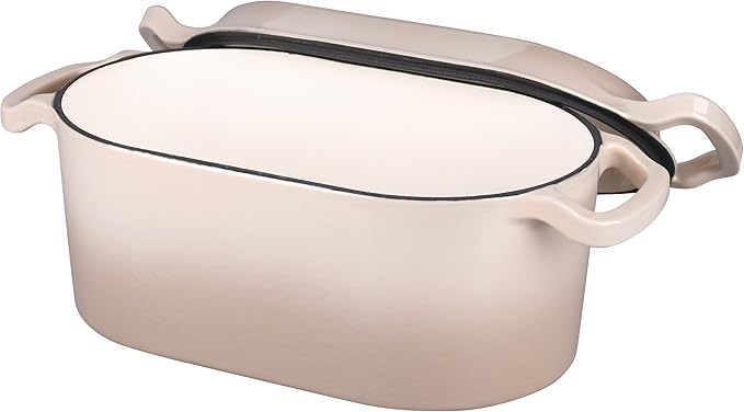 Oval Dutch Oven Pot with Lid, Enamel Coating Cast Iron Bread Pans for Homemade Sourdough Bread Baking, Cooking, 4 Quart, Latte