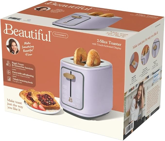 2-Slice Toaster, Touch-Activated Display, 7 Shade Settings, Bagel/Frozen/Reheat Presets by Drew Barrymore (Lavender)