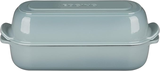 Enameled Cast Iron Loaf Pan with Lid, Bread pan, Dutch Oven Bread pan for Homemade Sourdough Bread Baking, 12.5x5.5 inch, 5qt, Seasalt