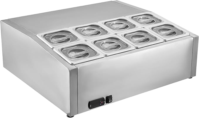 VEVOR Refrigerated Condiment Prep Station, 150 W Countertop Refrigerated Condiment Station, with Eight 1/6 Pans, 304 Stainless Body and PC Lid, Sandwich Prep Table, for Restaurant & Food Stall