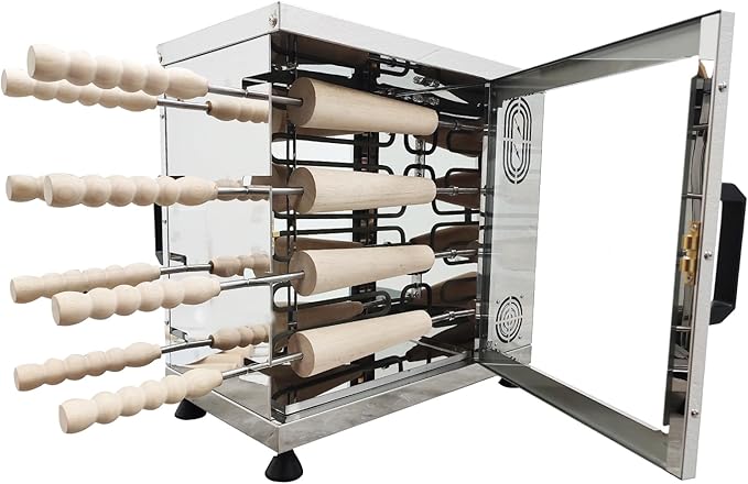 INTBUYING Commercial Electric Ice Cream Cone and Chimney Cake Roll Maker, 8-Station Baking Oven with 16 Interchangeable Dies, 110V 3200W Toasting Oven for Chimney Cake and Bread Rolls, NO Plug
