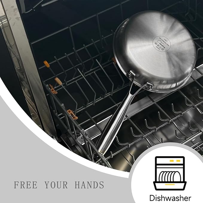 Tri-ply Stainless Steel Frying Pan 12 Inch with Lid Large Skillet for Chef's Cooking Pan Induction Oven Dishwasher Safe, Compatible with All Cooktops with Kitchen Tongs(Detachable Handle)