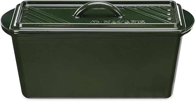 Navaris Bread Loaf Pan with Lid - Cast Iron Bread Baking Dish for Bulge Top or Flat Top Breads Meat Veg Meatloaf - Baking Tin 13-3/8" x 5-1/8" x 5-1/8" - Green