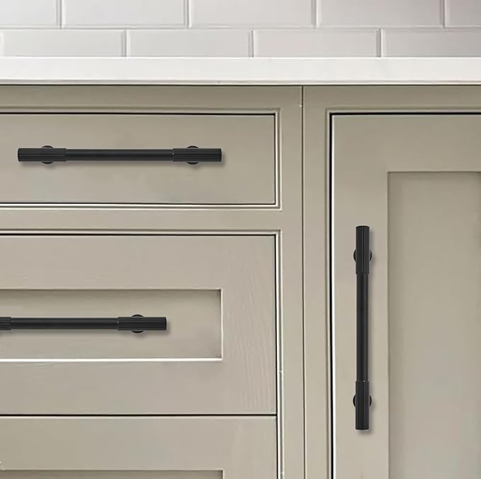 khtumeware 3 Inch Hole Center 5 Pack Matte Black Heavy Duty Solid Cabinet Pulls, Kitchen Drawer Handles, for Dresser cabinets, cabinets