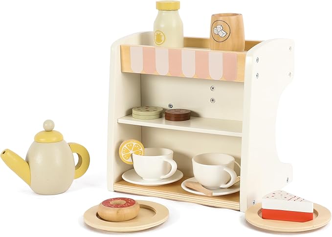 Freniland Wooden Coffee Maker Playset for Toddlers, Deluxe Pretend Espresso Machine with Accessories, Montessori Kitchen Toy for Kids Ages 3Y+